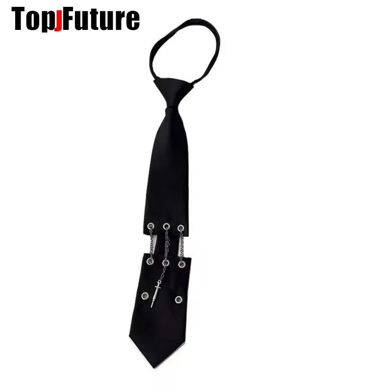 Women Men Y2K Girl Boy Gothic Harajuku Punk Steampunk Pre-Tied Ties rivet Lengthened Student Uniform Necktie Accessories Tie