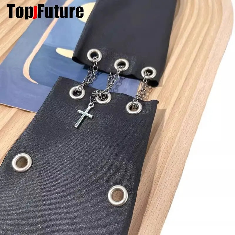 Women Men Y2K Girl Boy Gothic Harajuku Punk Steampunk Pre-Tied Ties rivet  Lengthened Student Uniform Necktie Accessories Tie