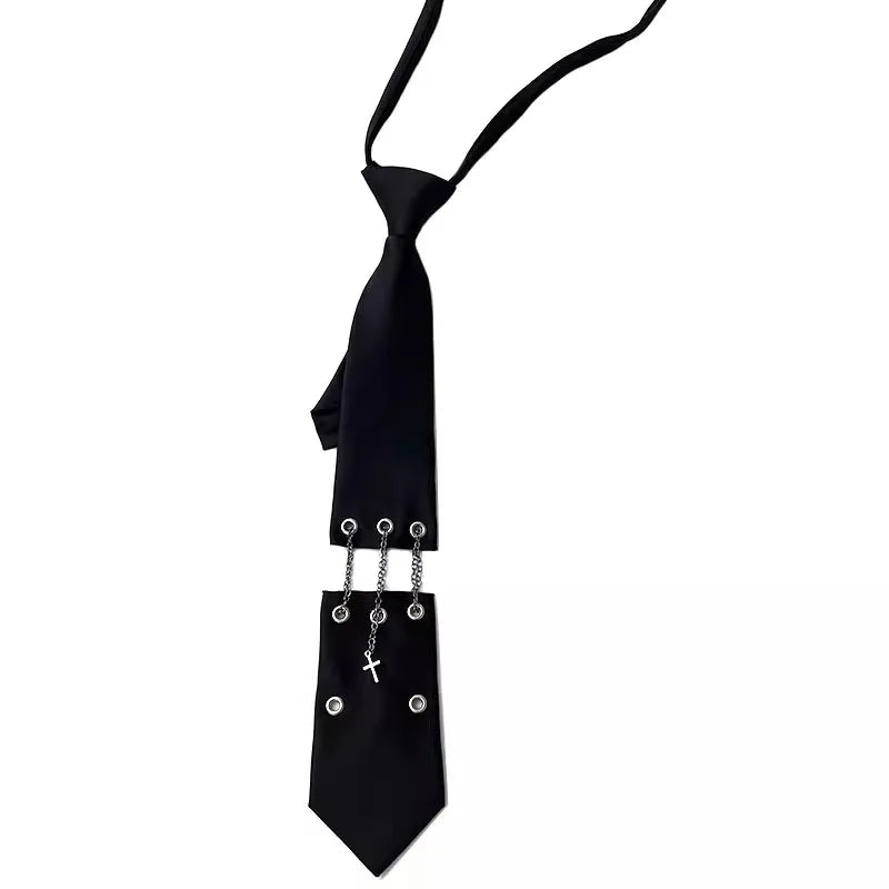 Women Men Y2K Girl Boy Gothic Harajuku Punk Steampunk Pre-Tied Ties rivet  Lengthened Student Uniform Necktie Accessories Tie