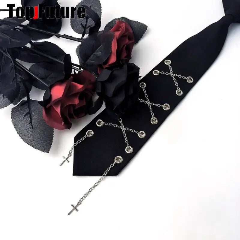 Women Men Y2K Girl Boy Gothic Harajuku Punk Steampunk Pre-Tied Ties rivet  Lengthened Student Uniform Necktie Accessories Tie