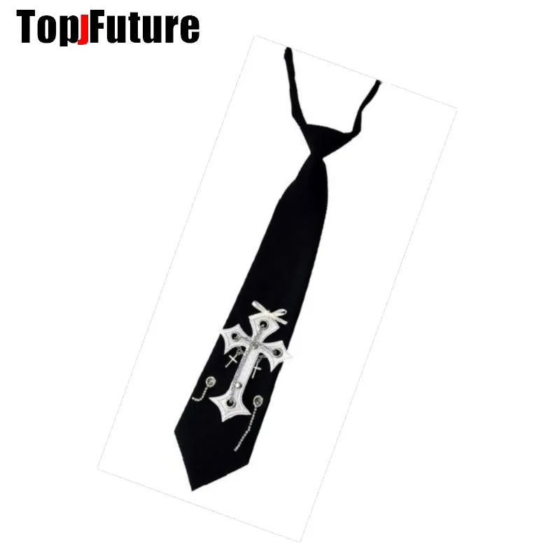 Women Men Y2K Girl Boy Gothic Harajuku Punk Steampunk Pre-Tied Ties rivet  Lengthened Student Uniform Necktie Accessories Tie