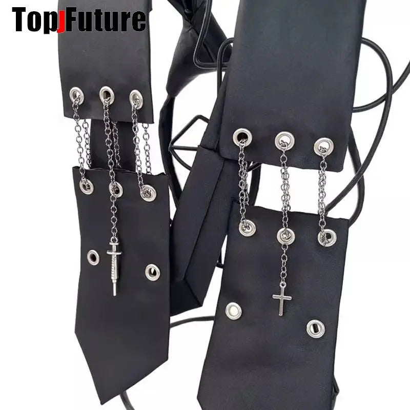 Women Men Y2K Girl Boy Gothic Harajuku Punk Steampunk Pre-Tied Ties rivet  Lengthened Student Uniform Necktie Accessories Tie