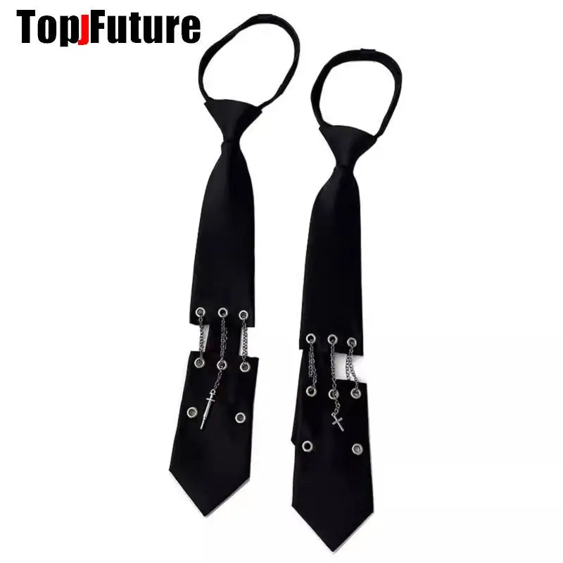 Women Men Y2K Girl Boy Gothic Harajuku Punk Steampunk Pre-Tied Ties rivet  Lengthened Student Uniform Necktie Accessories Tie