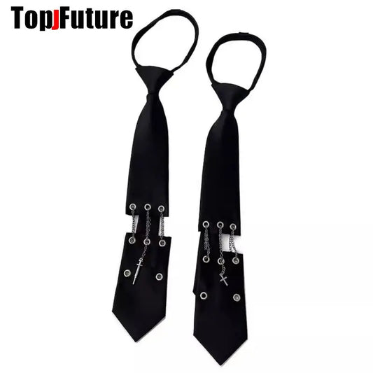 Women Men Y2K Girl Boy Gothic Harajuku Punk Steampunk Pre-Tied Ties rivet  Lengthened Student Uniform Necktie Accessories Tie