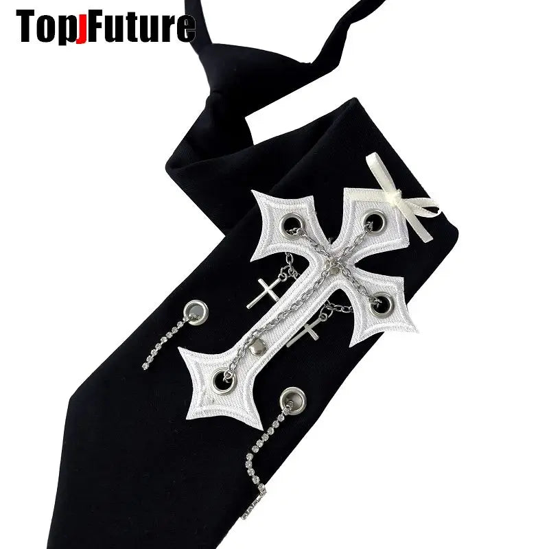Women Men Y2K Girl Boy Gothic Harajuku Punk Steampunk Pre-Tied Ties rivet  Lengthened Student Uniform Necktie Accessories Tie