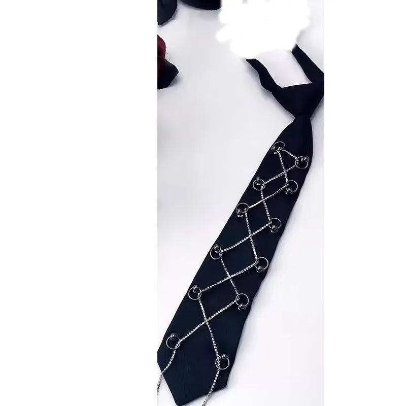 Women Men Y2K Girl Boy Gothic Harajuku Punk Steampunk Pre-Tied Ties rivet  Lengthened Student Uniform Necktie Accessories Tie